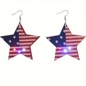 American Flag Star Light-Up Earrings